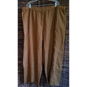 NWT Eileen Fisher Organic Linen High Rise Wide Leg Pants Women 3X Brown Relaxed